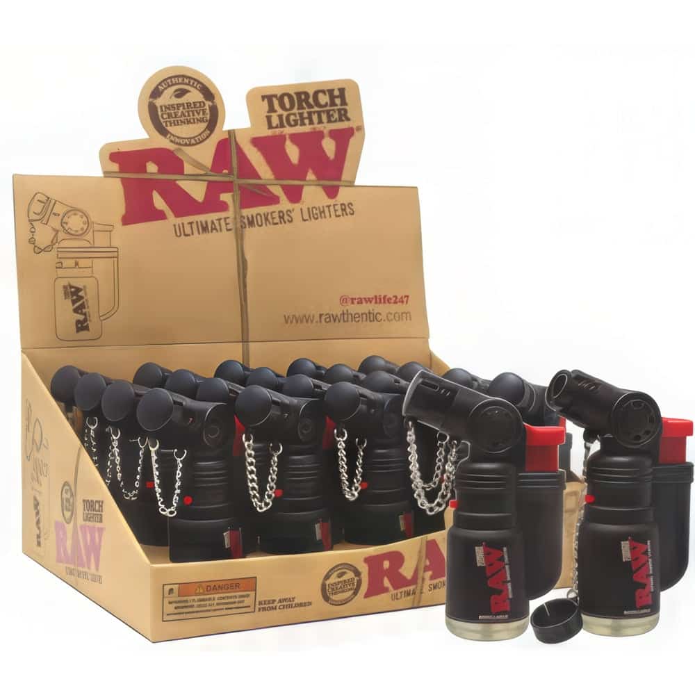 RAW TORCH BLACK WITH REFILLABLE TANK TORCH BOX OF 20