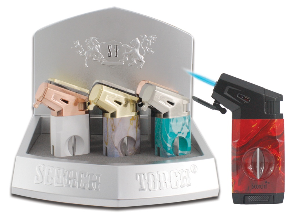 SCORCH TORCH 2TORCH CIGAR LIGHTER W/CIGAR HOLDER & V CUT ASST 9CT