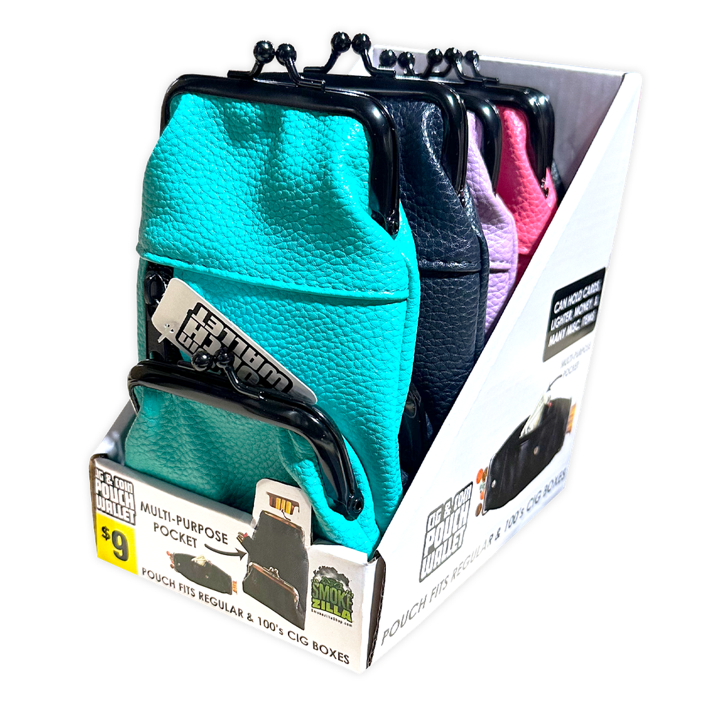 SMOKEZILLA LEATHERETTE CIGARETTE POUCH W/COIN WALLET BOX OF 5