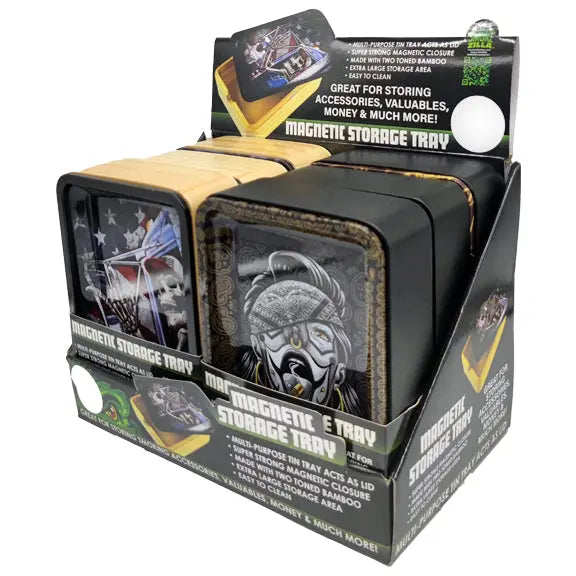 SMOKEZILLA METAL ROLL TRAY W/MAGNETIC STORAGE BOX OF 6