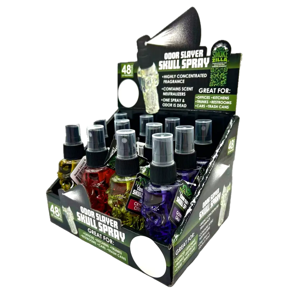 SMOKEZILLA AIR FRESHENER ODOR SLAYER SKULL SMOKE EATER SPRAY 12CT