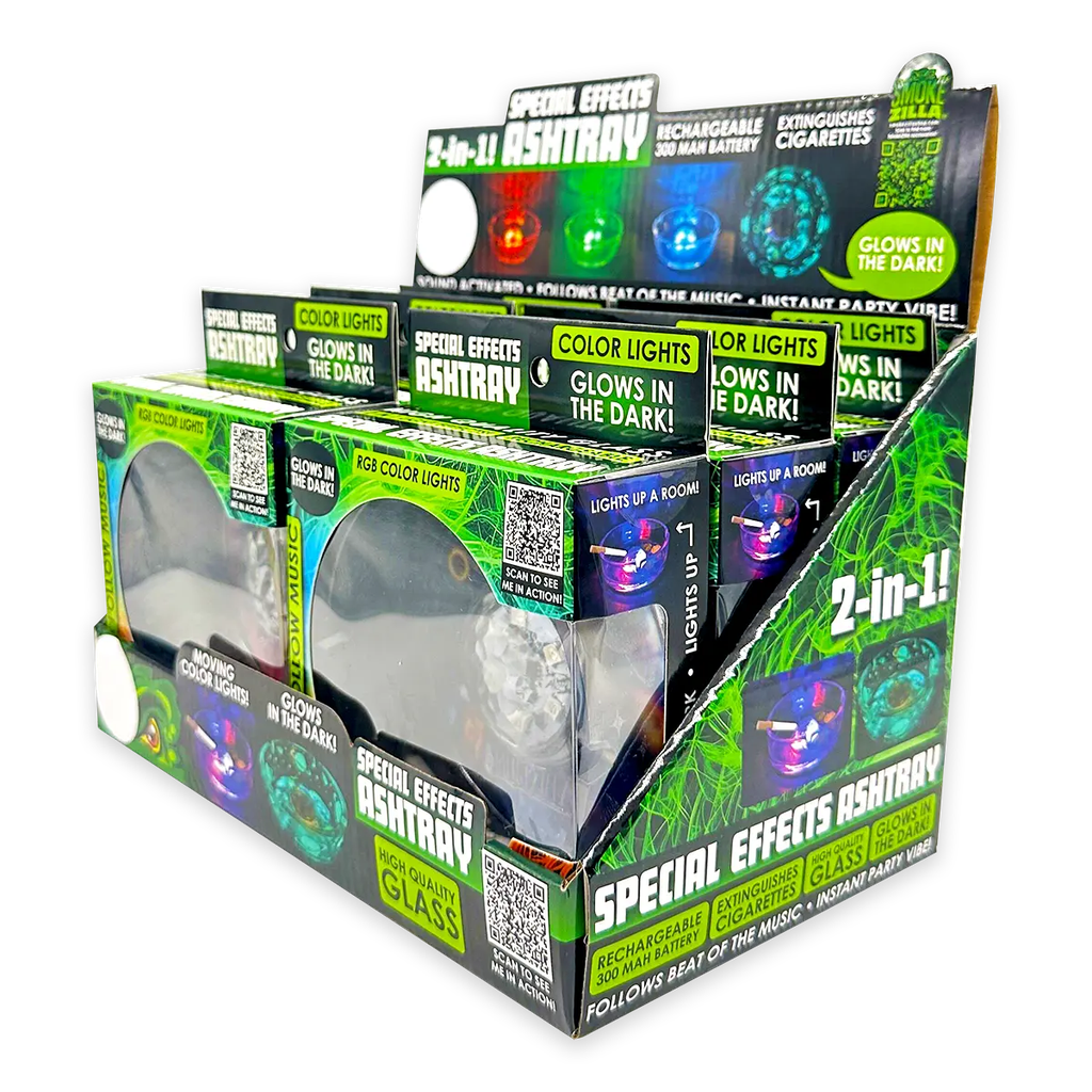 NOVELTY LIGHT-UP GLASS ASHTRAY W/MULTI-COLOR LED LIGHT BOX OF 6