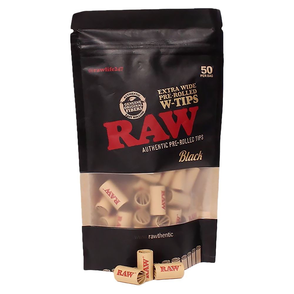 RAW BLACK EXTRA WIDE PREROLLED TIPS BAG OF 50PC