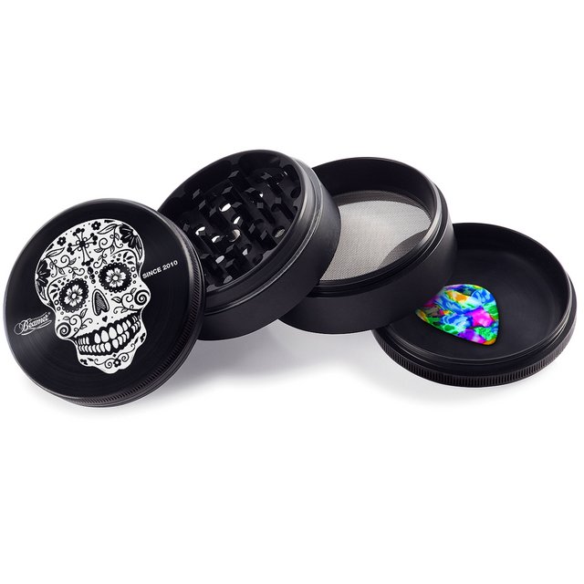 BEAMER ALUMINUM GRINDER 63MM 4 PARTS SUGAR SKULL DESIGN BLACK