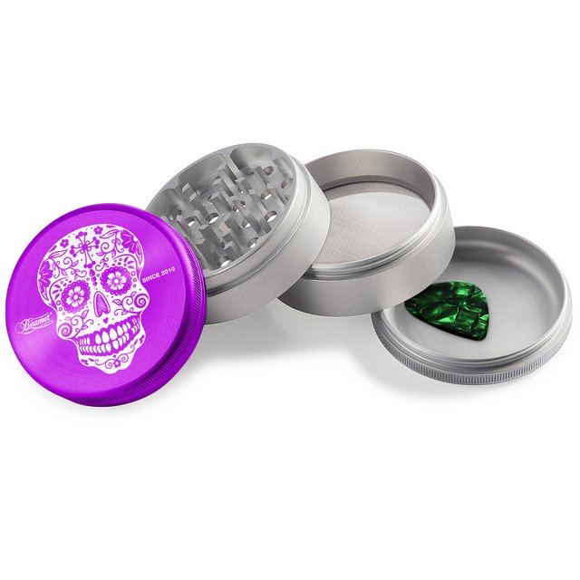 BEAMER ALUMINUM GRINDER 63MM 4 PARTS SUGAR SKULL DESIGN PURPLE & SILVER