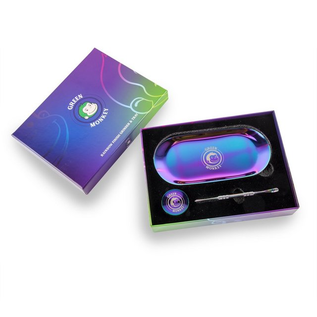 GREEN MONKEY GRINDER & TRAY KIT RAINBOW