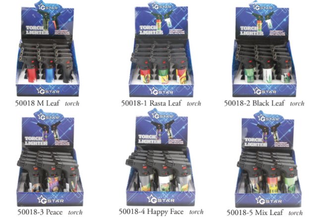 GSTAR TORCH LIGHTERS ASSORTED DESIGNS BOX OF 12