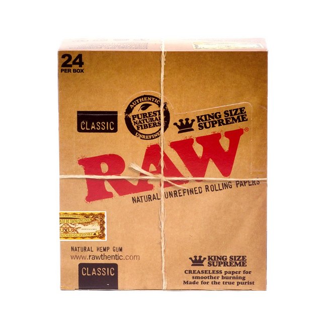RAW KINGSIZE SUPREME CLASSIC ROLLING PAPER 24 PER BOX