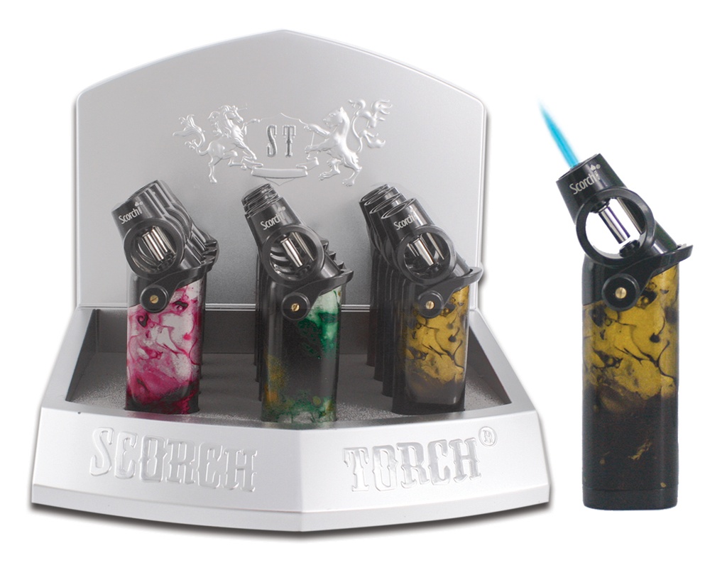 SCORCH TORCH LIGHTER 45DEG/CC PULL DOWN LITE ASST COLOR 12CT