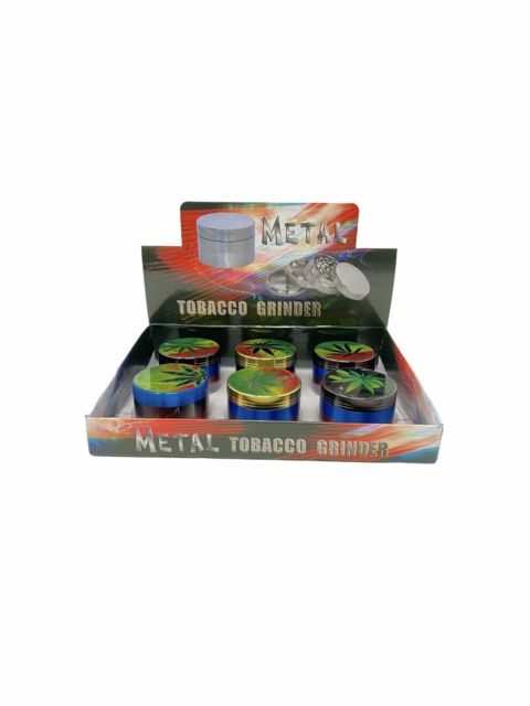 TOBACCO GRINDER 4 PART BOX OF 6 ASSORTED COLORS/DESIGNS 70212