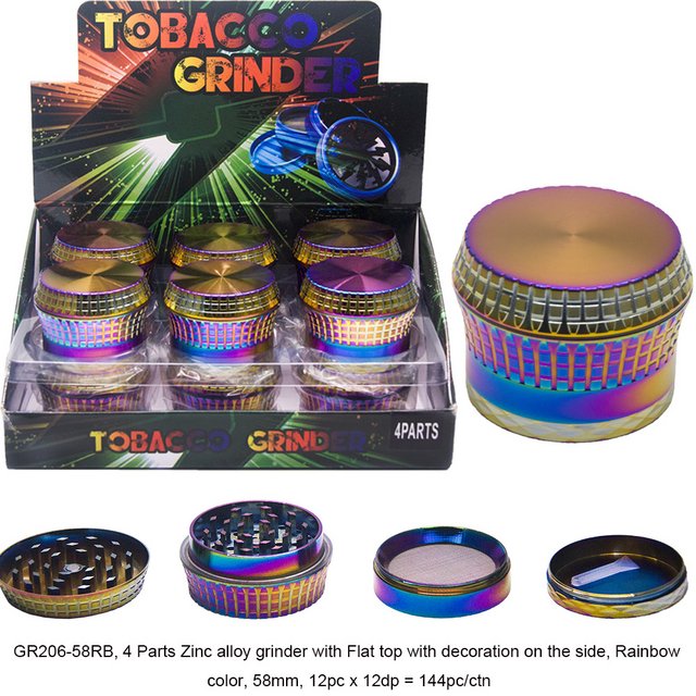 TOBACCO GRINDER 4 PARTS RAINBOW GR206-58RB BOX OF 12