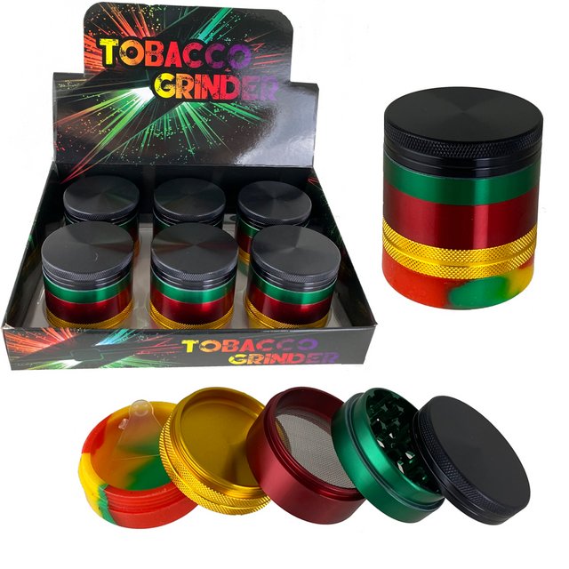 TOBACCO GRINDER 5 PARTS 55MM WITH SILICONE BOTTOM GR146-55 BOX OF 6