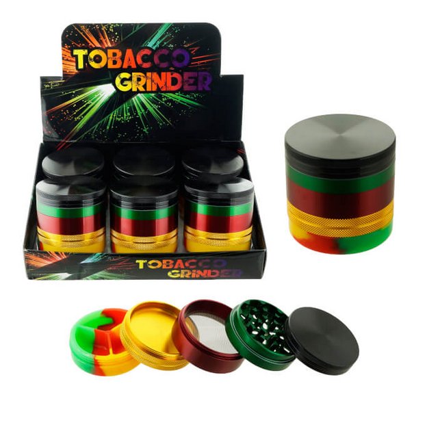 TOBACCO GRINDER 5 PARTS 63MM WITH SILICONE BOTTOM GR146-63 BOX OF 6