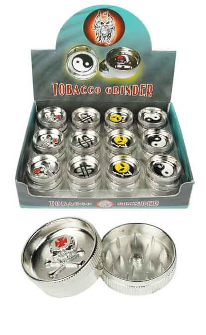 TOBACCO GRINDER DIFFERENT DESIGNS 2 PARTS GR045-C BOX OF 24