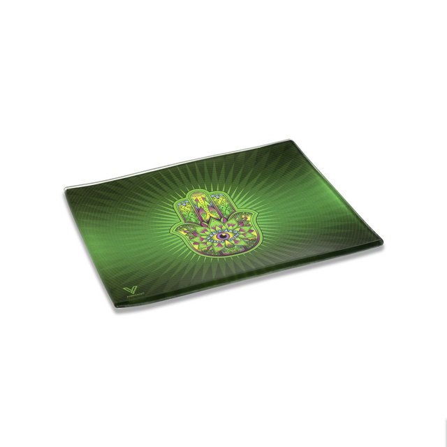 V SYNDICATE MEDIUM GLASS ROLLING TRAY HAMSA GREEN