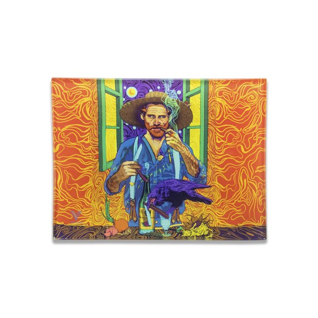 V SYNDICATE MEDIUM GLASS ROLLING TRAY VAN GOGH