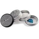 BEAMER ALUMINUM GRINDER 63MM 4 PARTS PSYCHEDELIC RACE DESIGN BLACK & SILVER